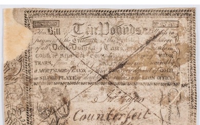 Colonial Currency May 1, 1786 South Carolina Contemporary Counterfeit Ten Pounds Gold or Silver Coin