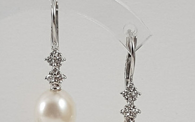 Comete - 18 kt. White gold - Earrings - 0.16 ct Diamond - Pearls