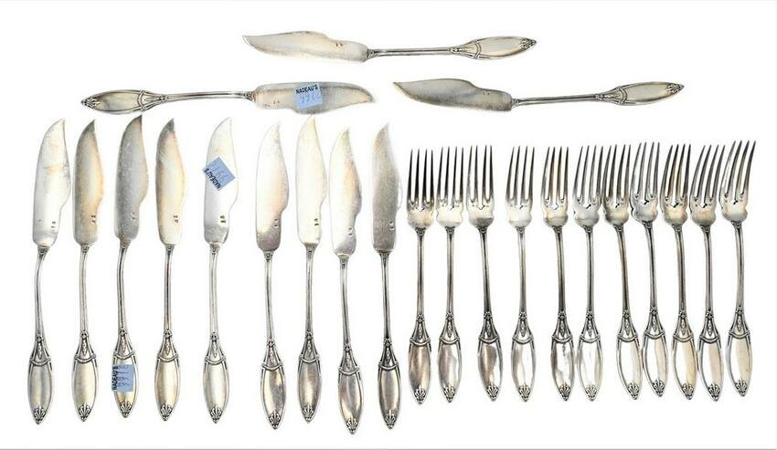 Continental Silver Fish Set, 23 pieces to include 11