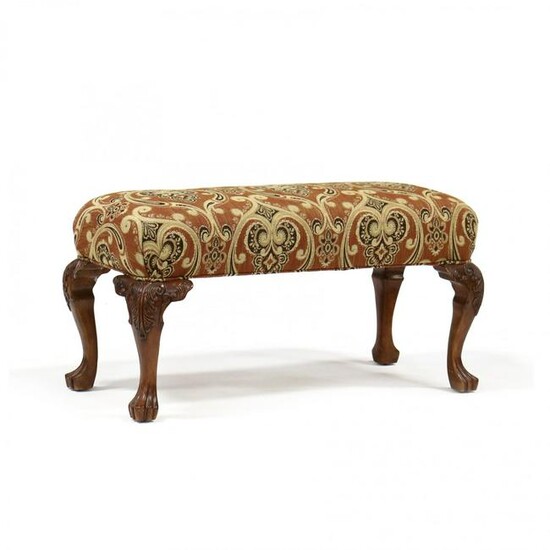 Continental Style Carved Mahogany Bench
