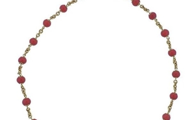 Coral Bead Yellow Gold Necklace
