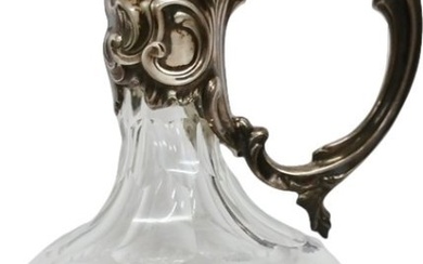 Cut Crystal Silver Plated Wine Ewer Pitcher Antique Art Nouveau