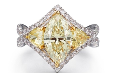 DIAMOND RING | 2.00卡拉 欖尖形 Y至Z色 VS2淨度 鑽石 配 鑽石 戒指