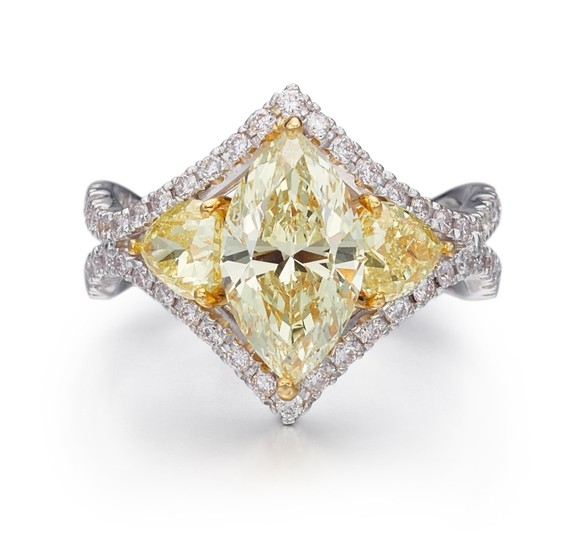 DIAMOND RING | 2.00卡拉 欖尖形 Y至Z色 VS2淨度 鑽石 配 鑽石 戒指