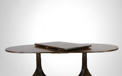 DINING TABLE, probably yew, English style, wheel tissor, contemporary.
