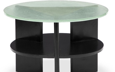SOLD. Danish furniture design: Art deco coffee table with black lacquered wood base. Circular glass top. H. 56 cm. Diam. 81 cm. – Bruun Rasmussen Auctioneers of Fine Art