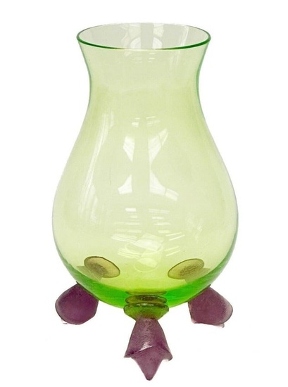 Daum France Art Glass & Pate de Verre Glass Vase Green & Purple 20th cen