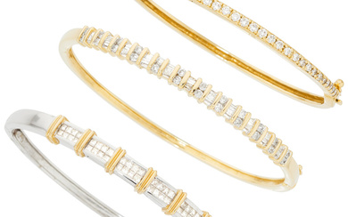 Diamond, Gold Bracelets Stones: Full, baguette and square brilliant-cut...
