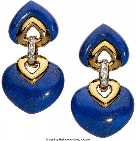 Diamond, Lapis Lazuli, Gold Earrings Stones: Ca