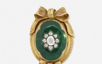 Diamond and enameled yellow gold brooch