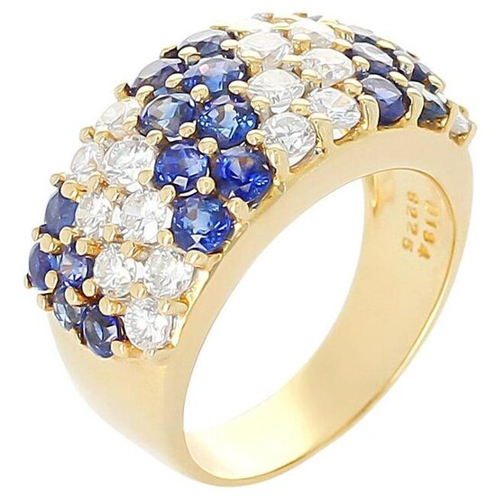 Double Diagonal Sapphire and Diamond Cocktail Ring, 18