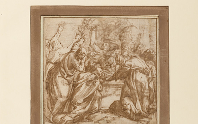 ÉCOLE ITALIENNE VERS 1600, Les Apôtres devant la tombe du Christ ressucité