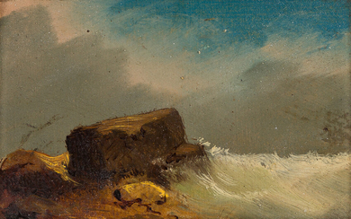 EDWARD RUGGLES Three oil paintings. Coastal Scene with Waves Pounding a Rocky Shore...