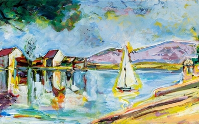 ENRIQUE QUEJIDO (Séville, 1948)."Lac", 1985.Huile sur toile.Signée et datée au dos.Provenance : Acquise directement auprès...