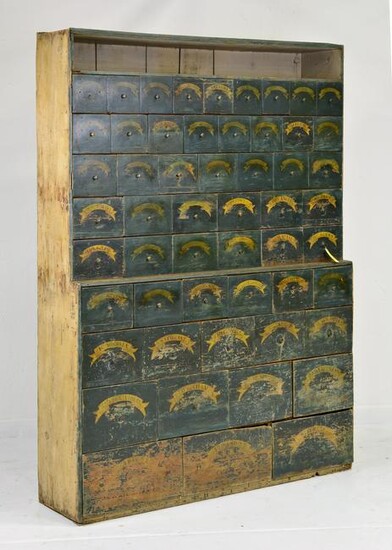 Early 1800's American Apothecary Bank Of Drawers