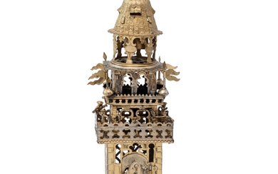 Early Tower-Shaped Spicebox – Adorned with Miniature Figures – Germany...