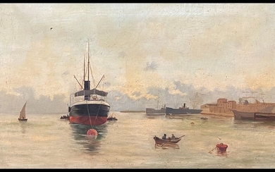 Êcole Espagnole (Fin XIXème) - Port de Malaga, effet de soleil couchant