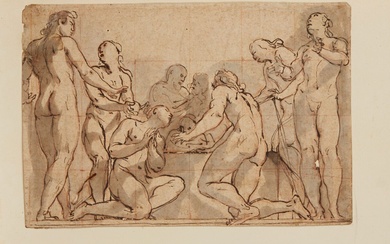 École italienne du XVIIème siècle Figures nues : étude pour une Assomption Plume et encre...