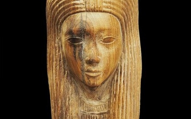 Egyptian finely carved wooden head of a lady