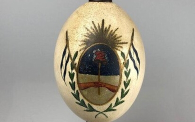 Elegant egg of ostrich on the pedestal - representing garland and flourish- Wood, Ostrich egg - Late 19th century