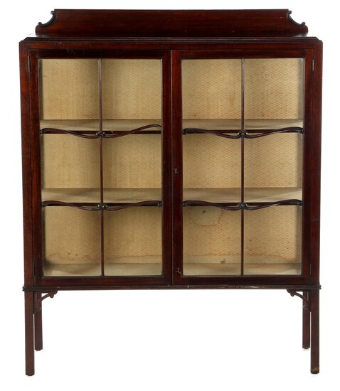 (-), English walnut veneer 2-door display cabinet with...