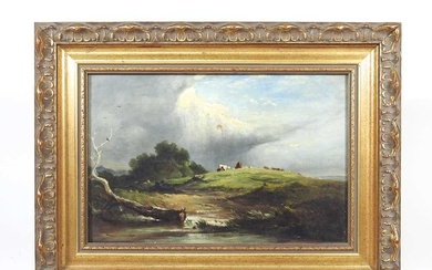 English school, 19th century, landscape with cattle, oil on canvas,...