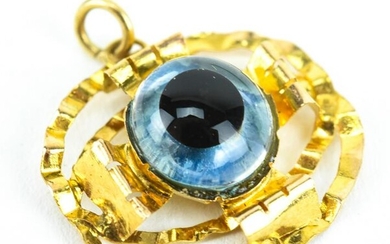 Estate 14kt Yellow Gold Art Glass Evil Eye Pendant