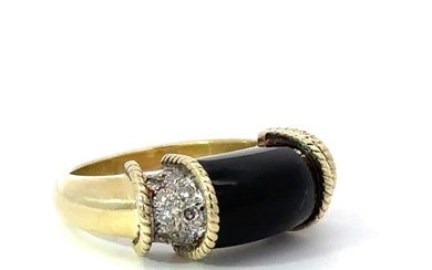 Etruscan Diamond and Onyx Ring 14K Gold