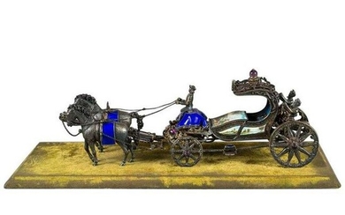 European Silver and Enamel Horses with Carriage