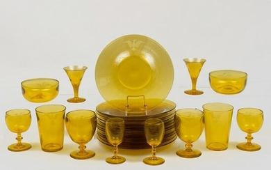 Extensive Continental Amber Glass Part Service Ectched