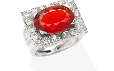 FIRE OPAL AND DIAMOND RING
