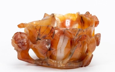 FOLIATE CARVED CHINESE CARNELIAN WATER COUPE