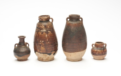 FOUR THAI SAWANKHALOK BROWN GLAZED JARS CIRCA 14TH CENTURY