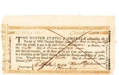 FRANCIS HOPKINSON Signed US Loan June 29 1779 ACT