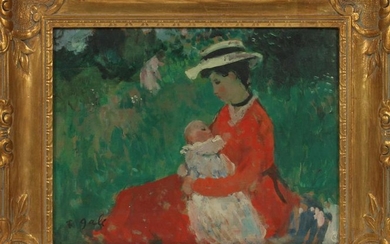 FRANCOIS GALL OIL ON WOOD PANEL, MOTHER AND CHILD