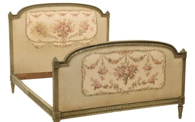 FRENCH LOUIS XVI STYLE PAINTED & TAPESTRY-UPHOLSTERED BED