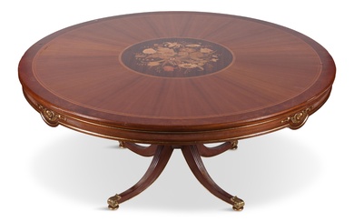 FRIGERIO LUIGI CLASSICAL STYLE BRASS MOUNTED MAHOGANY AND MARQUETRY DINING TABLE Height: 29 1/4 in. (74.3 cm.), Diameter: 66 in. (167.6 cm.)