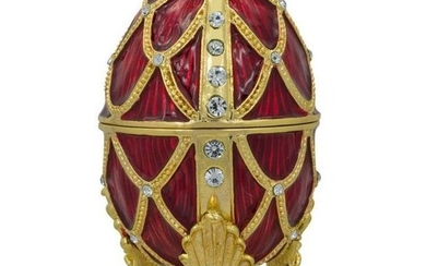 Faberge Inspired Crimson Trellis Trinket Jewel Box Egg