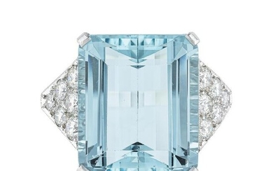 Fine Large Aquamarine and Diamond Ring