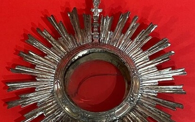 Finely worked ecclesiastical monstrance with angel and cross (1) - Silver plated - First half 20th century