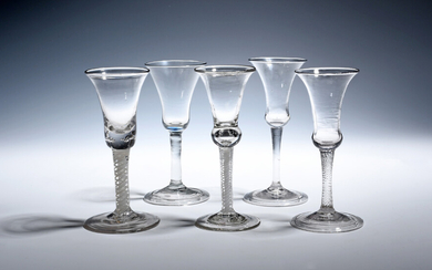 Five Continental wine glasses mid 18th century