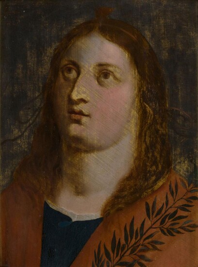 Flemish School, 17th century- Portrait of a man, head and shoulders, wearing a red cloak, turned to the left; oil on panel, 51.5 x 37.8 cm.