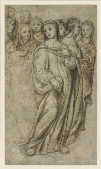 Follower of Giovanni Antonio Bazzi, called Il Sodoma (Vercelli 1477-1549 Siena), A group of standing women, one holding a child