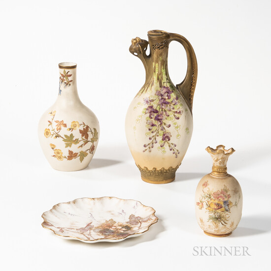 Four Gilt Ceramic Items with Floral Designs