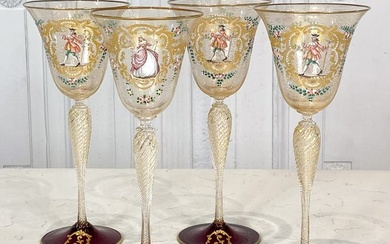 Four Italian Venetian Enameled Glasses