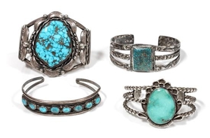Four Southwestern Silver and Turquoise Bracelets