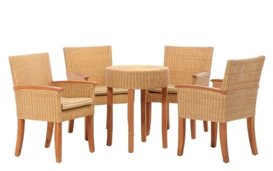 Four Williams-Sonoma Wicker Armchairs and Table Base