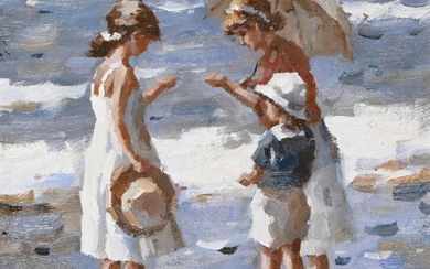 Francis CRISTAUX (1956) "Enfants sur la plage", Huile sur toile signée en bas à droite,...