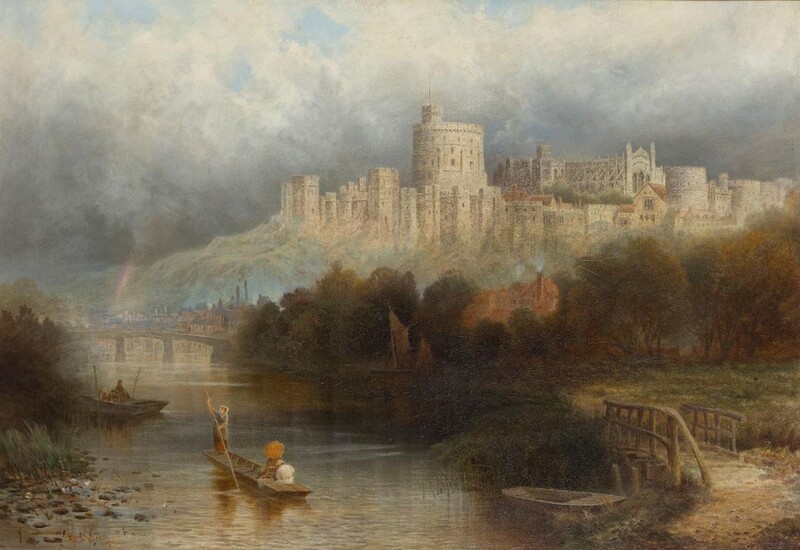 Frederick Tom Sibley, RCA, British c.1837-1912- View of Windsor castle from the river; oil on canvas, signed and dated 'F. T. Sibley 88.' (lower left), 81.8 x 122.5 cm. Provenance: Private Collection, UK.