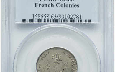 French Colonies: , Louis XV 2 Sols (Sou Marqué) 1738-A MS63 PCGS,...